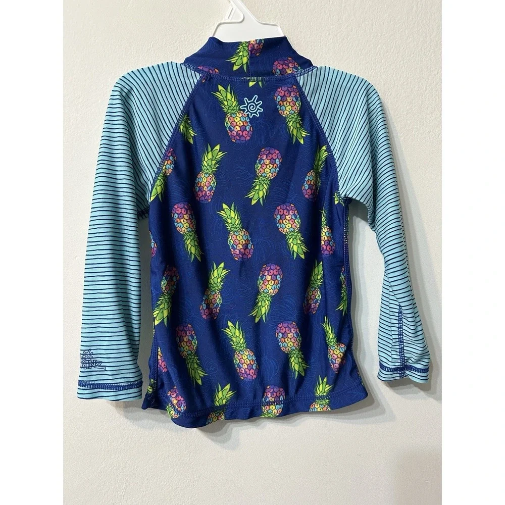 UV Skinz Unisex 4T Rash Guard Swim Top UPF 50 Pineapple Blue Striped Long Sleeve